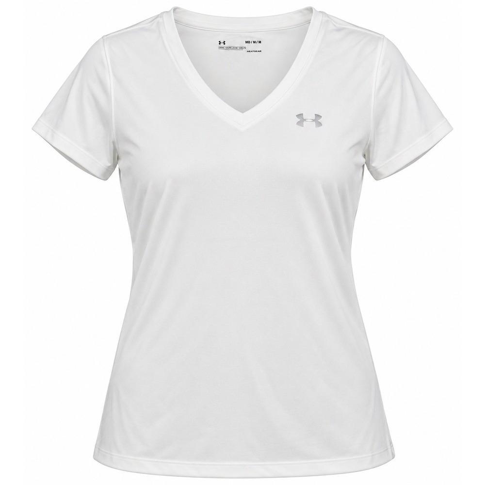 Under Armour HeatGear White V-Neck Short Sleeve Athletic T-Shirt Womens Medium